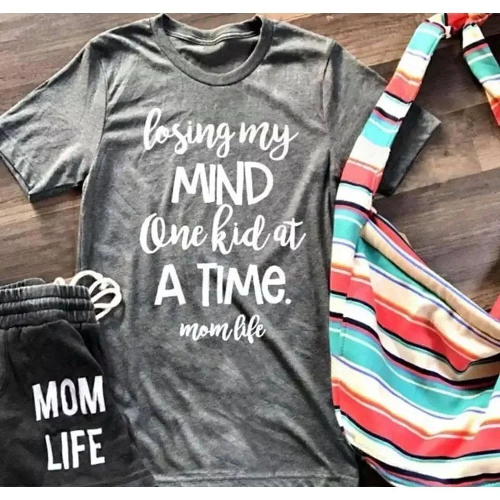 New Boutique Womens Losing My Mind One Kid at A Time Humor Graphic Tee Shirt L
